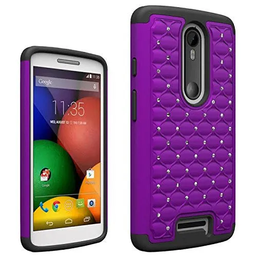 Motorola Droid Turbo 2 Case | Moto X Force Case | Kinzie Bounce Case, Slim Hybrid Dual Layer[Shock Resistant] Crystal Rhinestone Studded Case Cover - Purple/Black