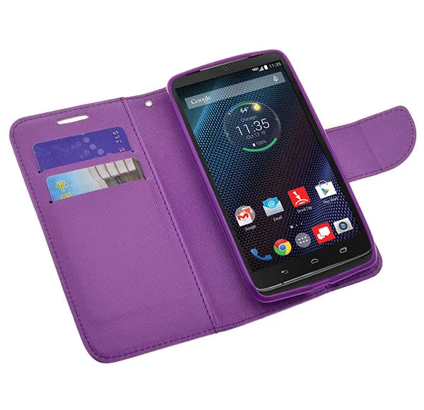 Motorola Droid Turbo | Motorola Moto Maxx | Motorola XT1254 Cases, Wrist Strap Magnetic Fold[Kickstand] Pu Leather Wallet Case with ID & Credit Card Slots for Motorola Droid Turbo | Motorola Moto Maxx | Motorola XT1254 - Purple