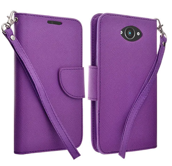 Motorola Droid Turbo | Motorola Moto Maxx | Motorola XT1254 Cases, Wrist Strap Magnetic Fold[Kickstand] Pu Leather Wallet Case with ID & Credit Card Slots for Motorola Droid Turbo | Motorola Moto Maxx | Motorola XT1254 - Purple