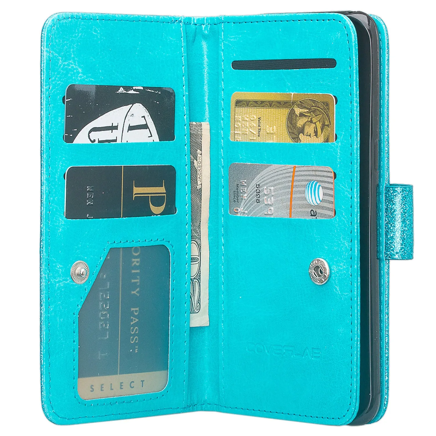 Motorola Moto Z2 Force Edition Case, Moto Z2 Force wallet Case, [Wrist Strap] Glitter Faux Leather Flip [Kickstand Feature] Protective Wallet Case Clutch - Teal