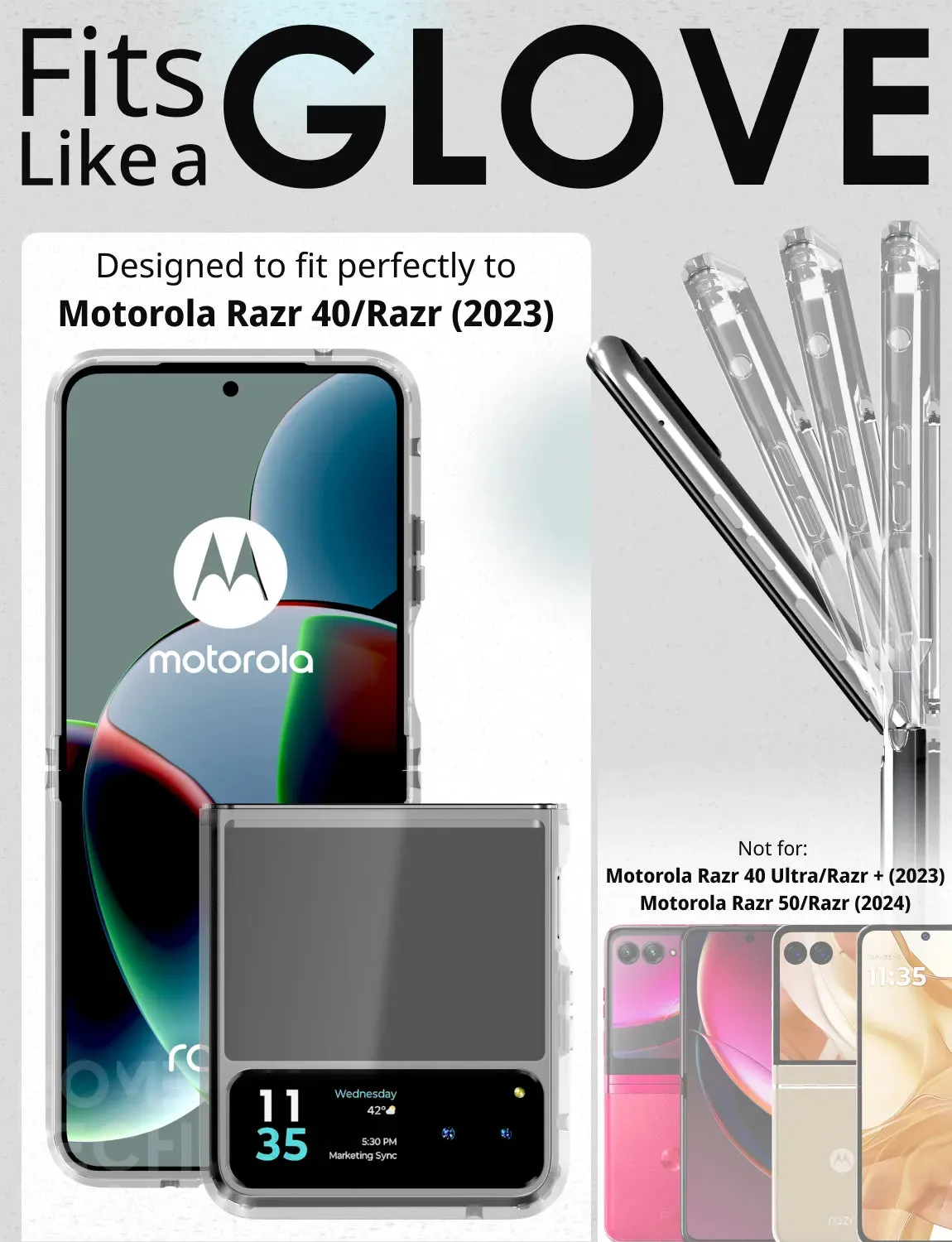 Motorola Razr 40 / Razr (2023)  Hybrid Shockproof Clear Slim Acrylic Case Cover Flexible Hinge Rib