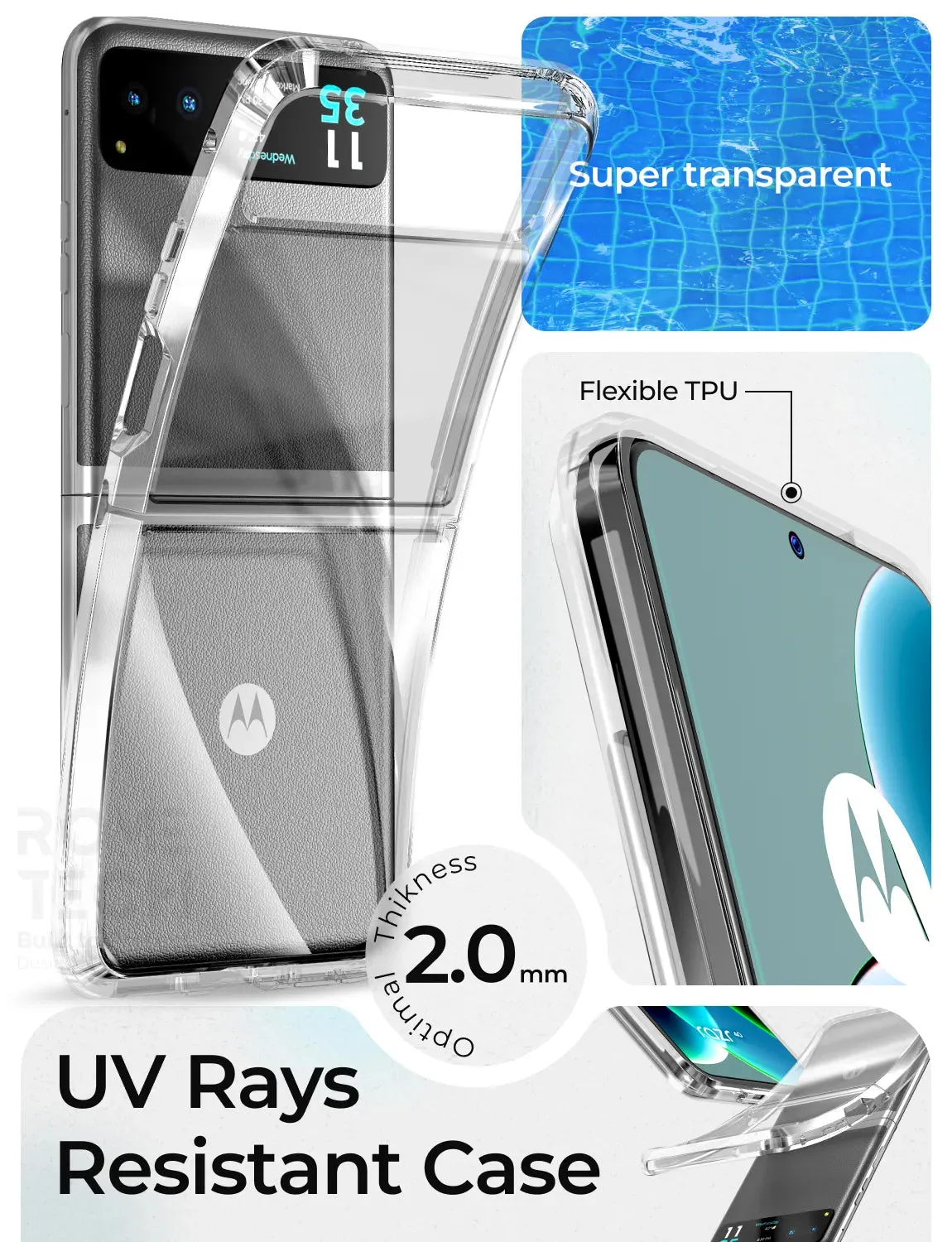 Motorola Razr 40 / Razr (2023)  Hybrid Shockproof Clear Slim Acrylic Case Cover Flexible Hinge Rib