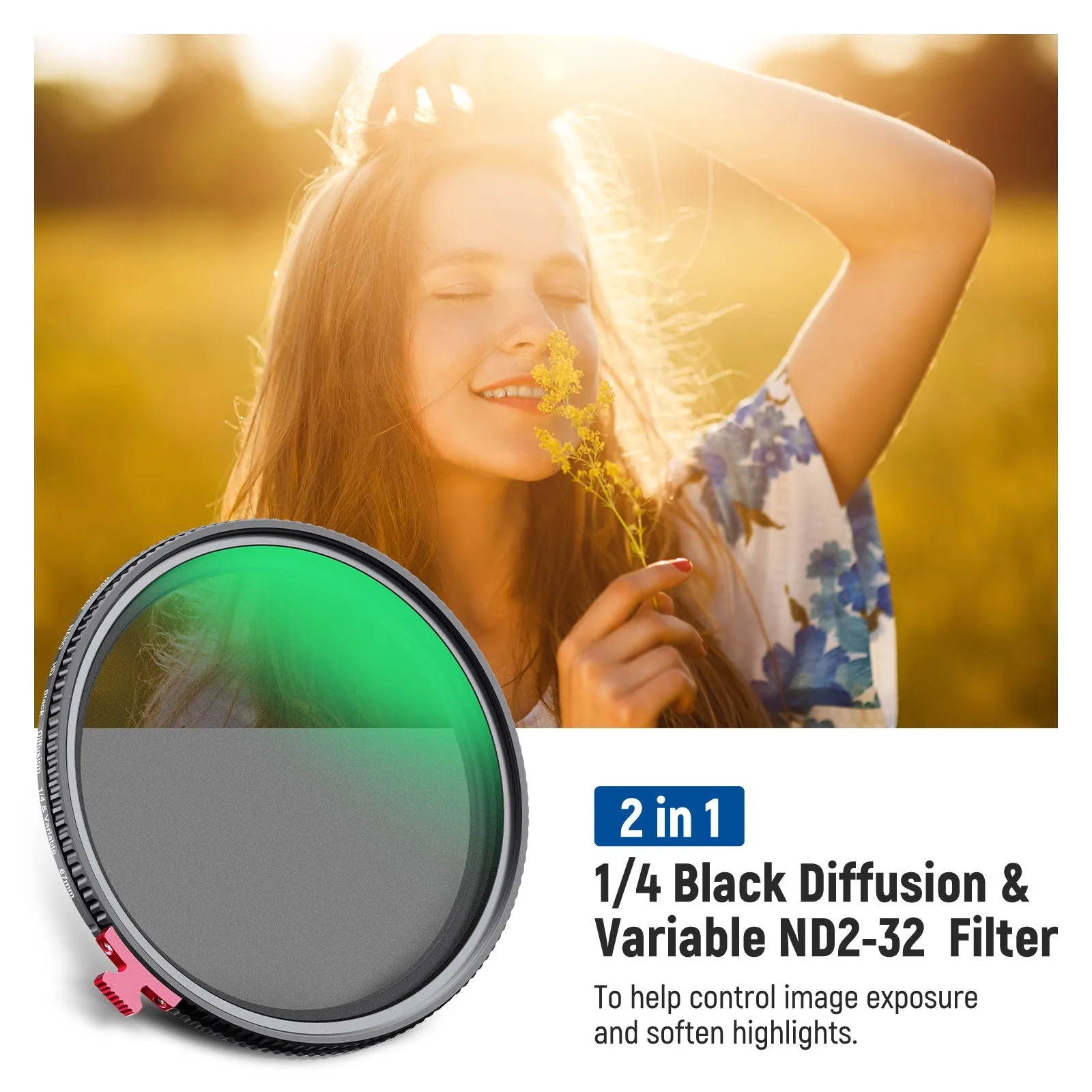 NEEWER 2 in 1 Black Diffusion 1/4 Effect with ND2-ND32 Variable ND Filter