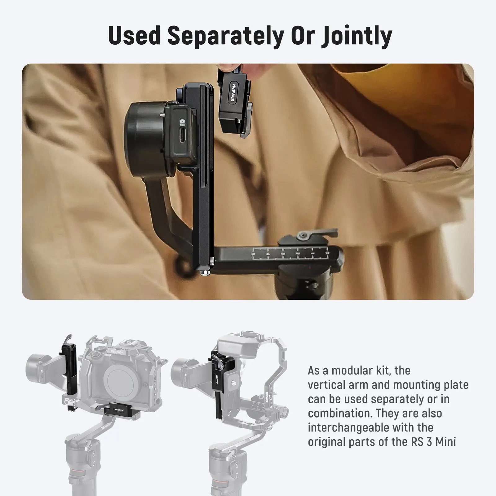 NEEWER GA013 Gimbal Extended Vertical Arm & Arca QR Plate Kit for DJI RS 3 Mini