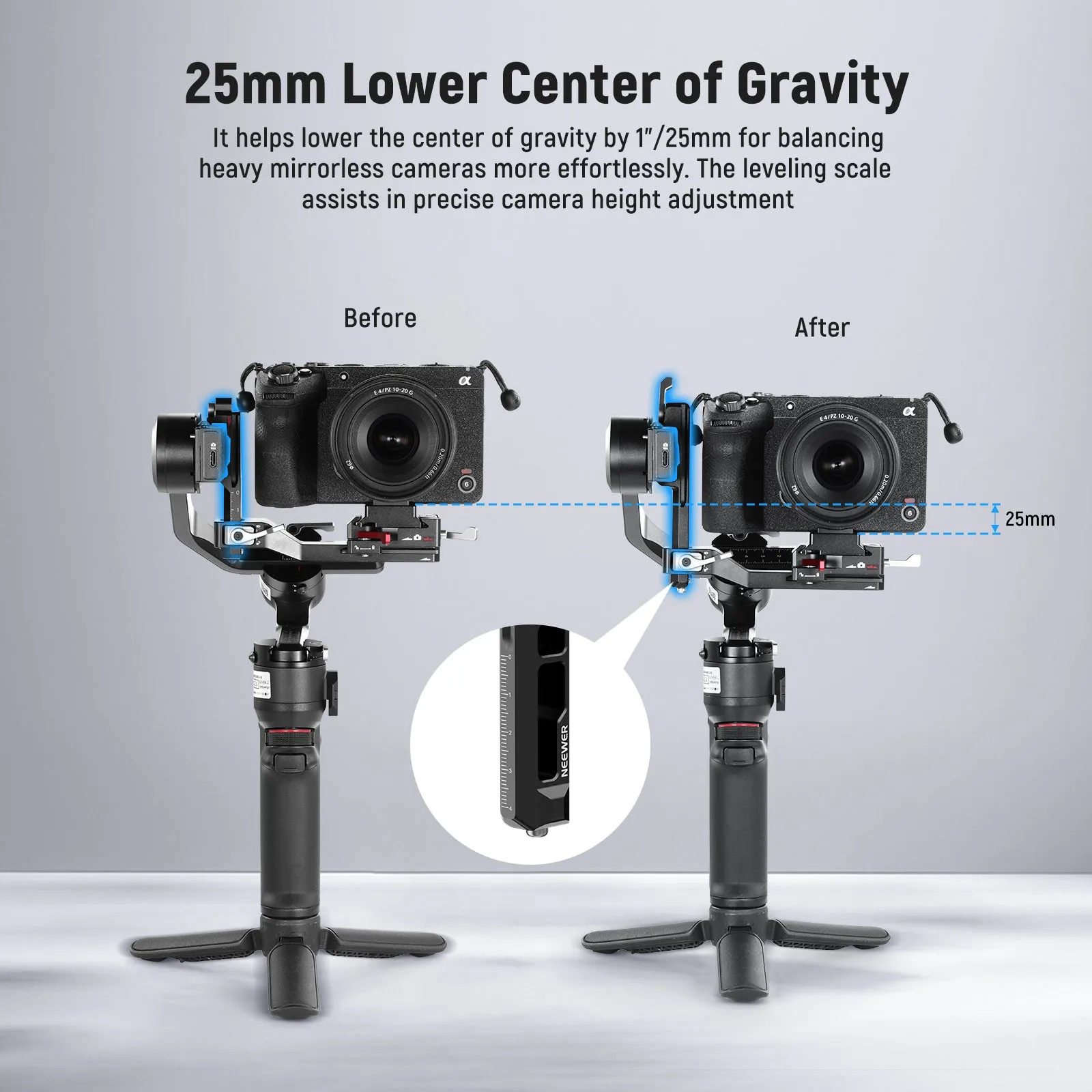 NEEWER GA013 Gimbal Extended Vertical Arm & Arca QR Plate Kit for DJI RS 3 Mini