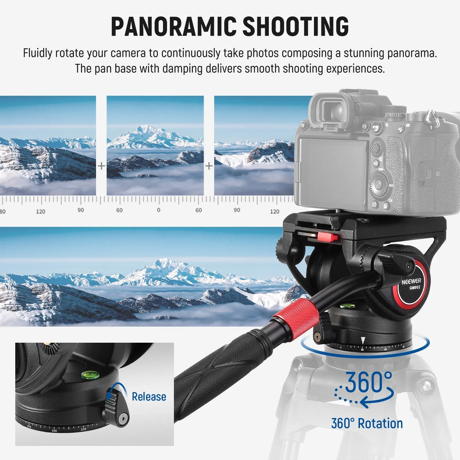 NEEWER GM002 Heavy Duty Video Tripod Fluid Head with 2 QR Modes