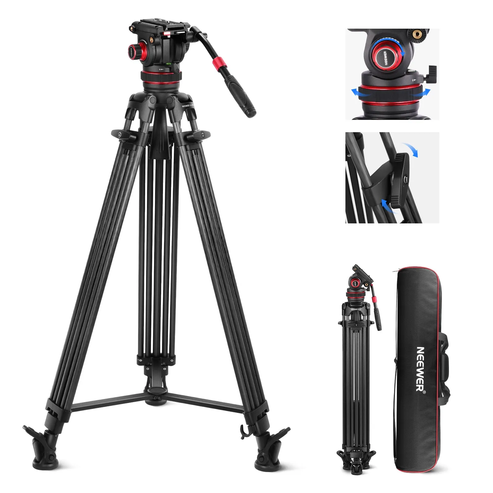 NEEWER LL35 78" Pro Heavy Duty Carbon Fiber Tripod with Damping Adjustable Fluid Head