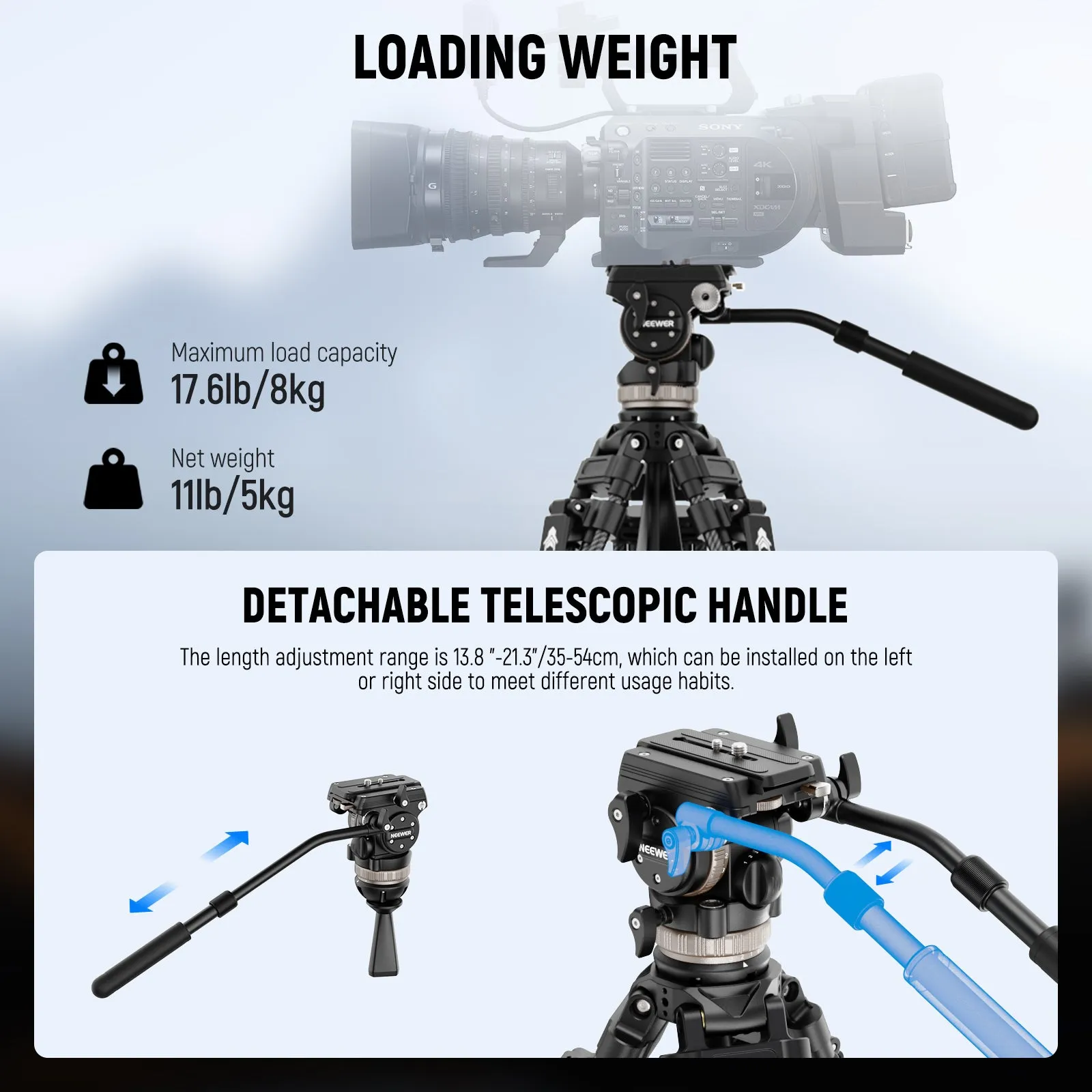 NEEWER LL55 78" Carbon Fiber Tripod with 6-Level Damping Fluid Head