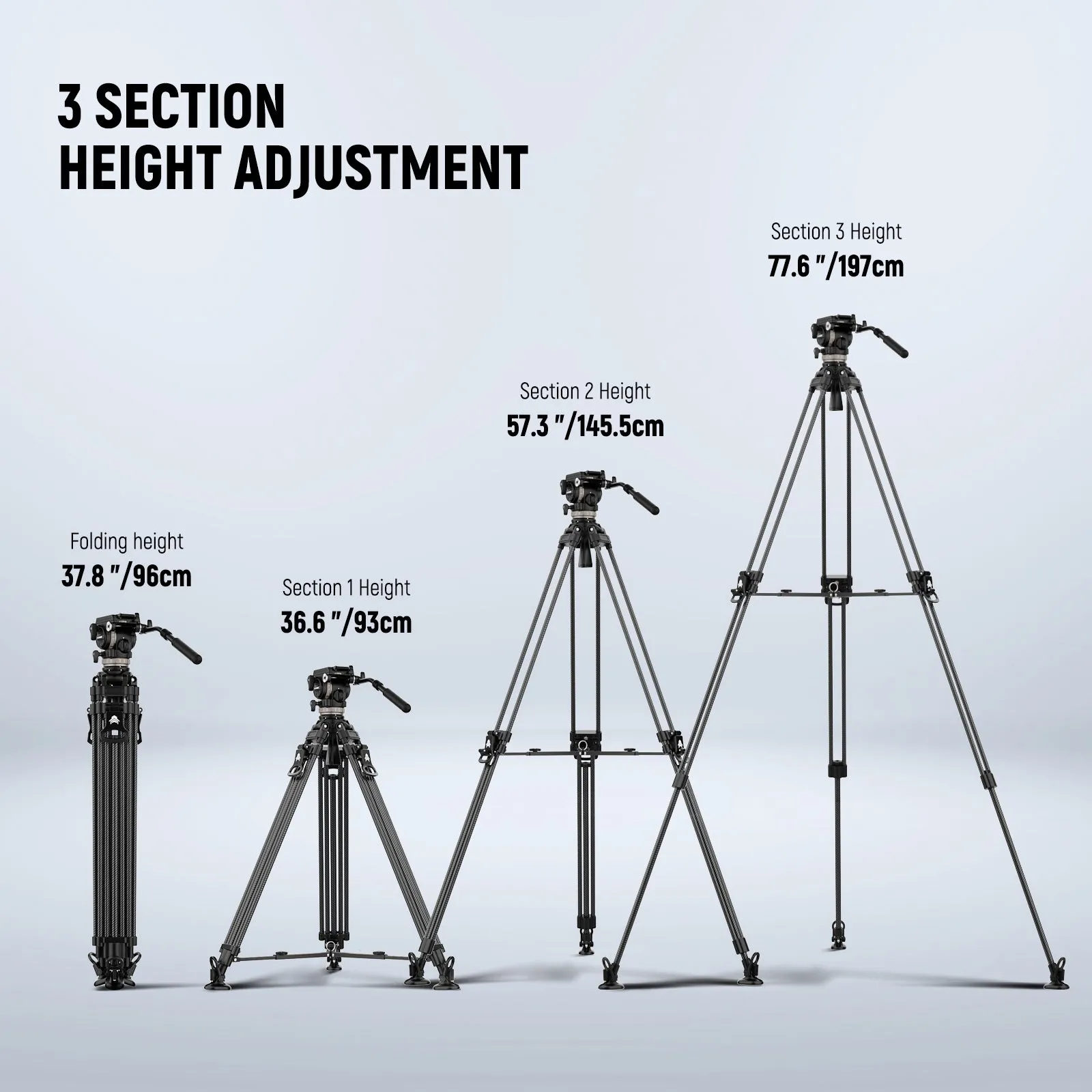 NEEWER LL55 78" Carbon Fiber Tripod with 6-Level Damping Fluid Head