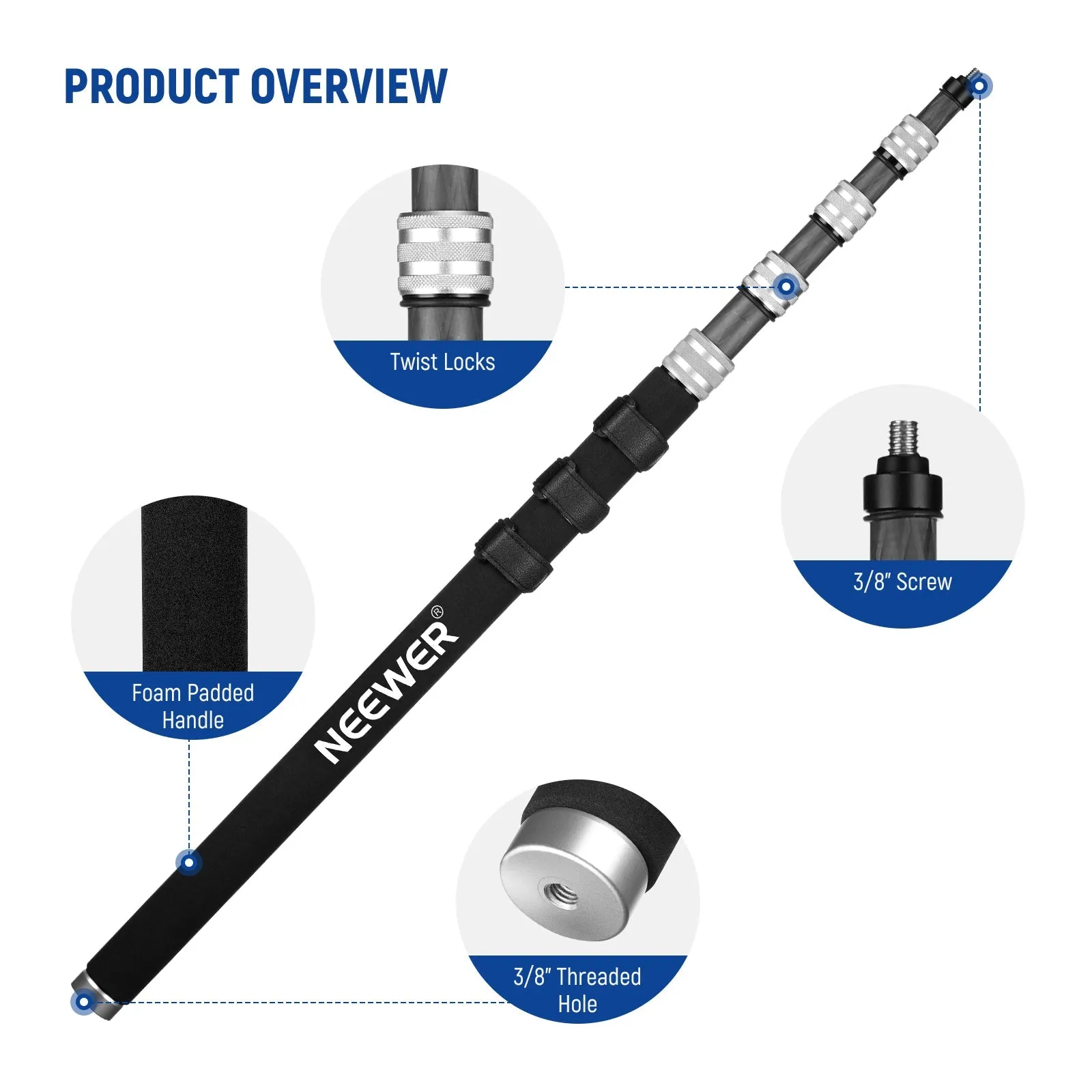 NEEWER Upgraded MS-300C Microphone Boom Pole