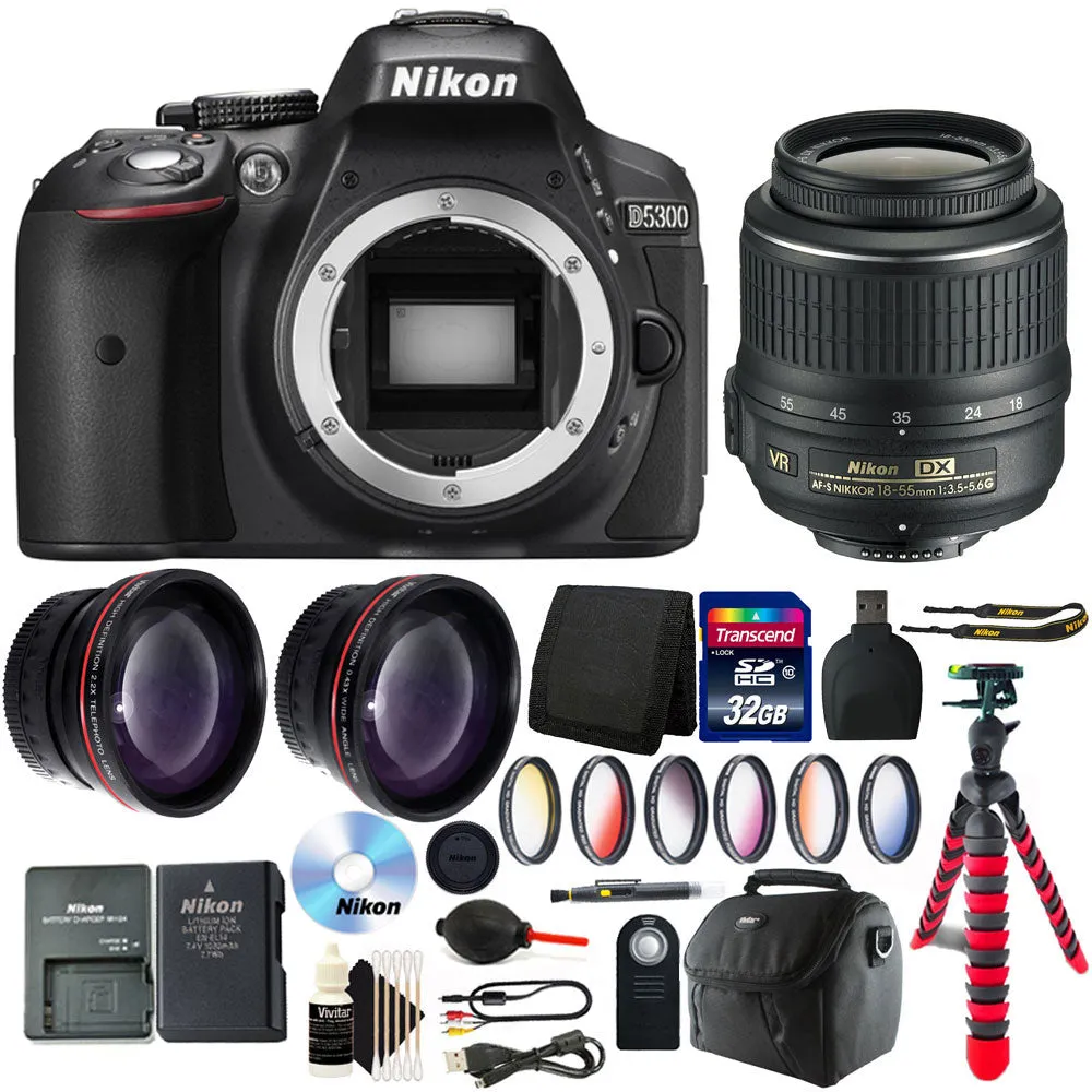 Nikon D5300 DSLR Camera with 18-55mm VR AF-P DX Nikkor Lens and Accessory Bundle