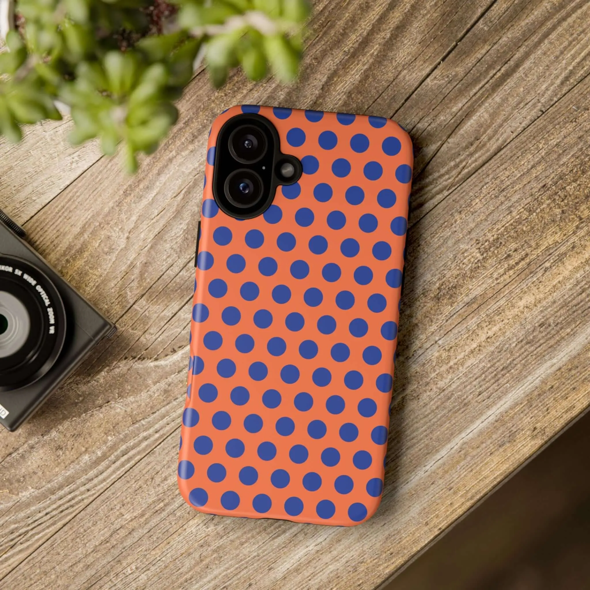 Orange & Blue Polkadot Tough Phone Case for iPhone, Samsung, and Google Phones