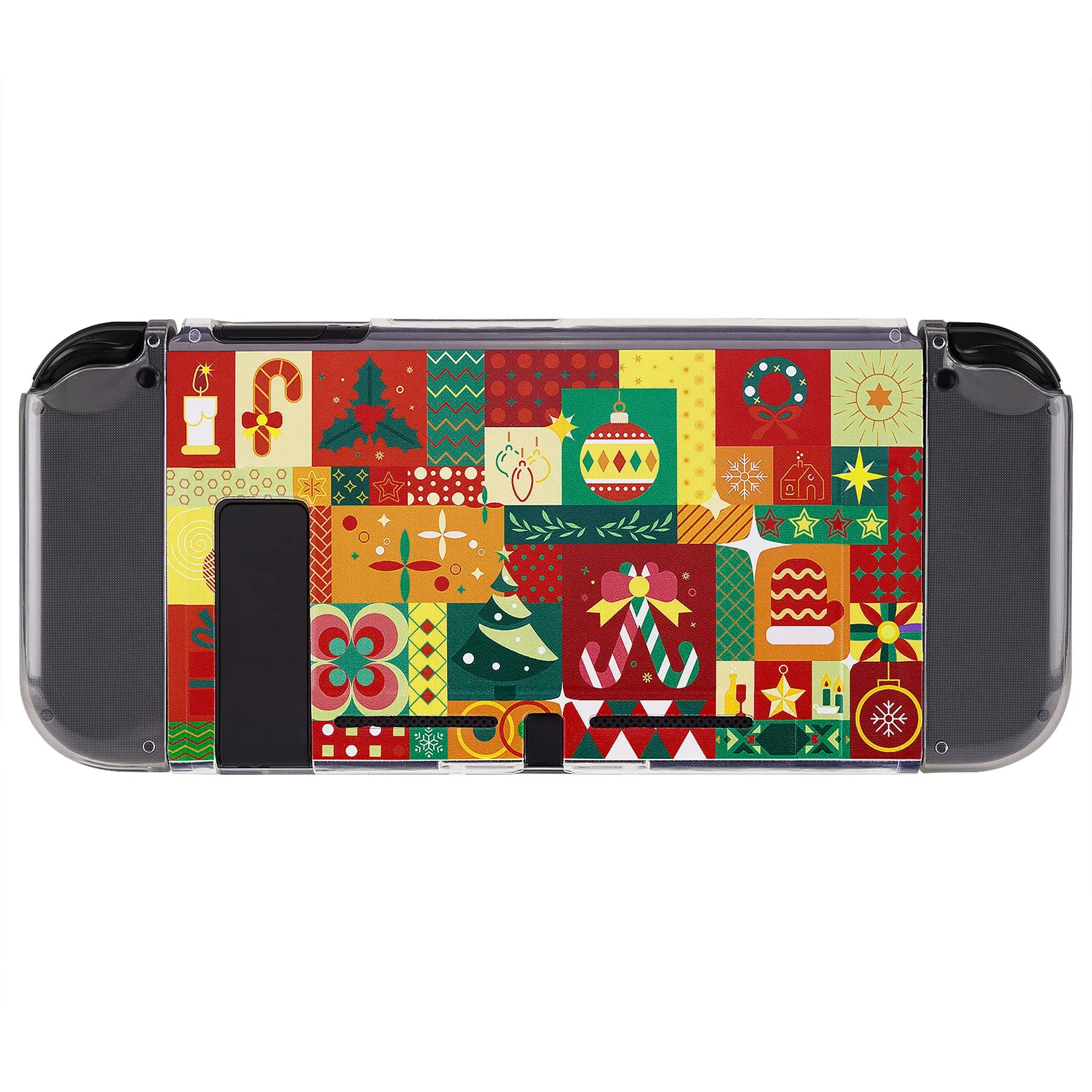 PlayVital Christmas Wrap Protective Case for NS, Soft TPU Slim Case Cover for NS Joycon Console with Colorful ABXY Direction Button Caps - NTU6042G2