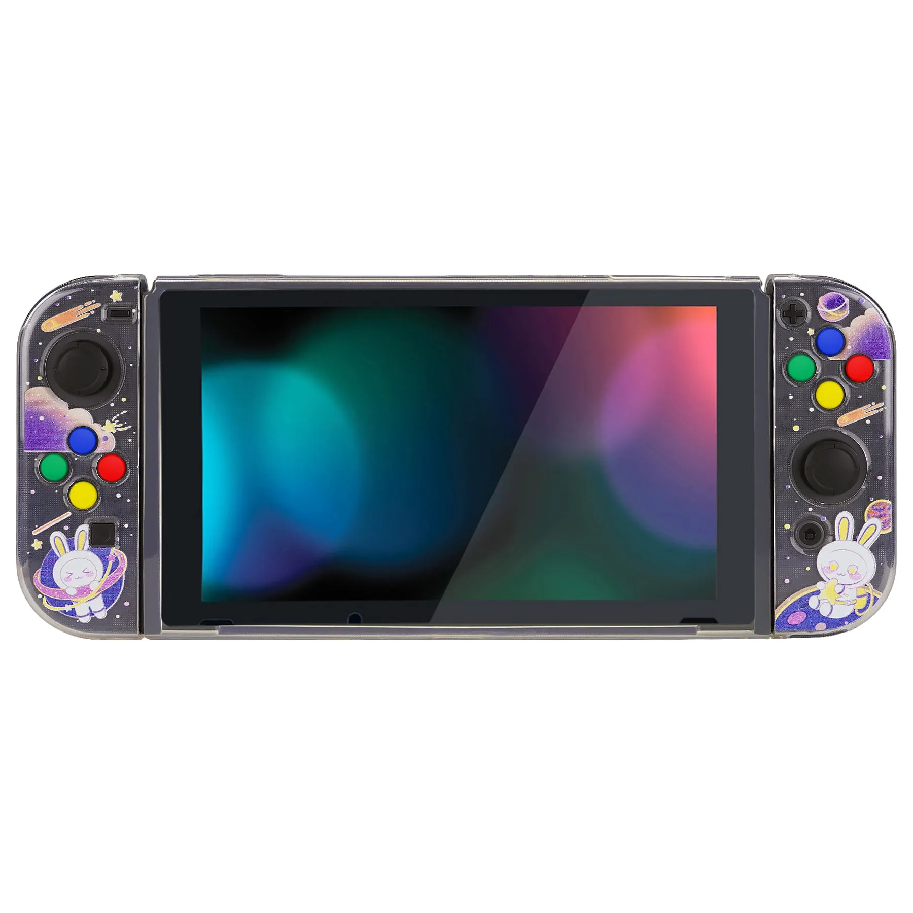 PlayVital Space Cat Protective Case for NS, Soft TPU Slim Case Cover for NS Joycon Console with Colorful ABXY Direction Button Caps - NTU6031