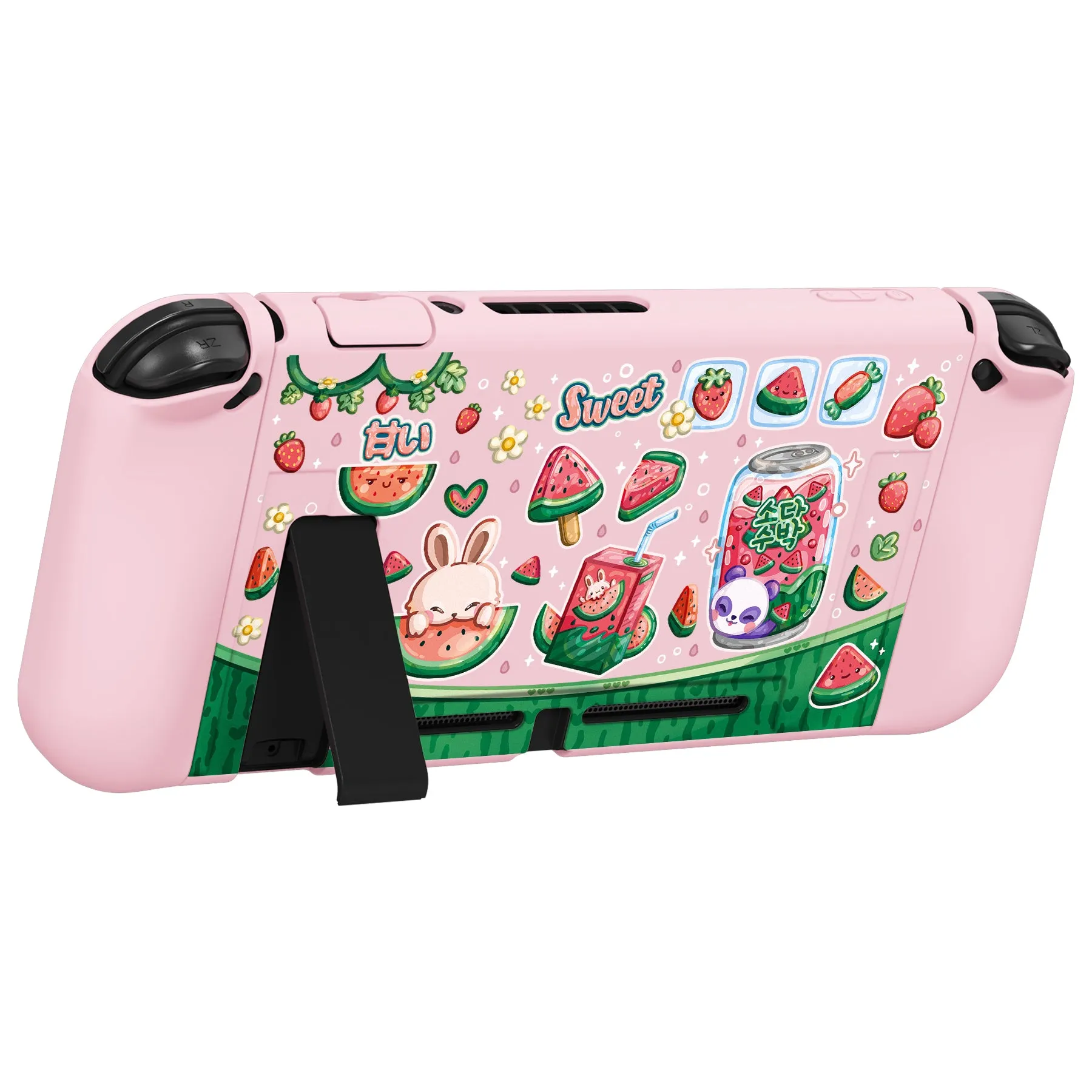 PlayVital ZealProtect Soft Protective Case for Nintendo Switch, Flexible Cover for Switch with Tempered Glass Screen Protector & Thumb Grips & ABXY Direction Button Caps - Watermelon Sweet Treats - RNSYV6043