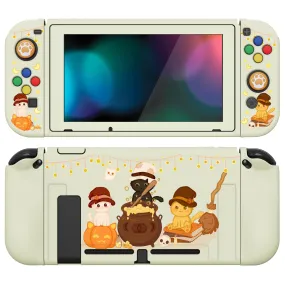 PlayVital ZealProtect Soft Protective Case for Nintendo Switch, Flexible Cover Protector for Nintendo Switch with Tempered Glass Screen Protector & Thumb Grip Caps & ABXY Direction Button Caps - Triplets Pumpkin Cats - RNSYV6020