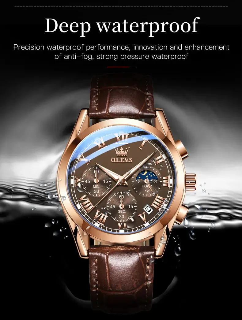 Reloj Hombre JSDUN Luxury Brand Men Watches Leather Strap Top Quartz Clock Waterproof Chronograph Moon Phase Elegance Male Watch