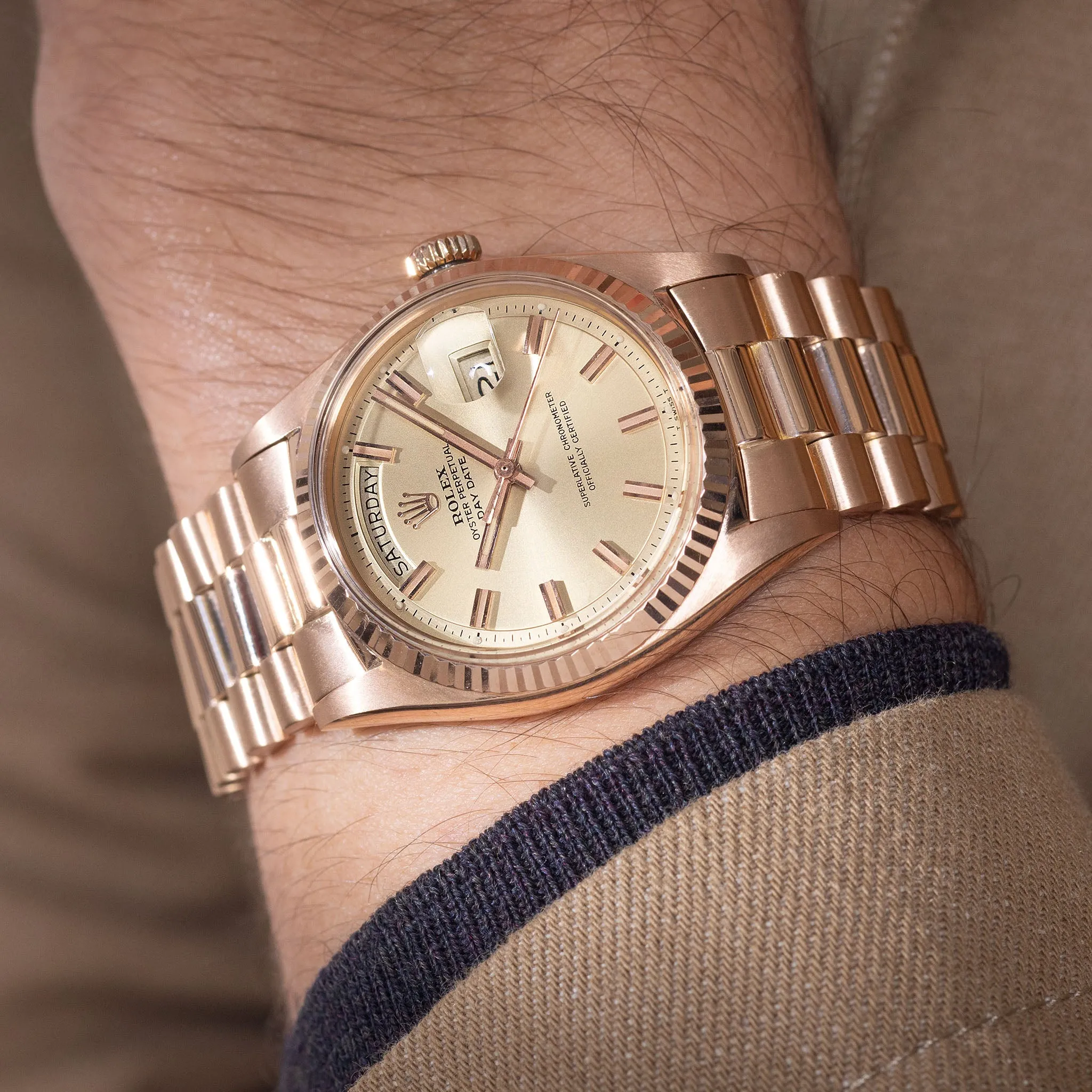 Rolex Day-Date "Wide Boy" Dial in 18k Pink Gold Ref. 1803