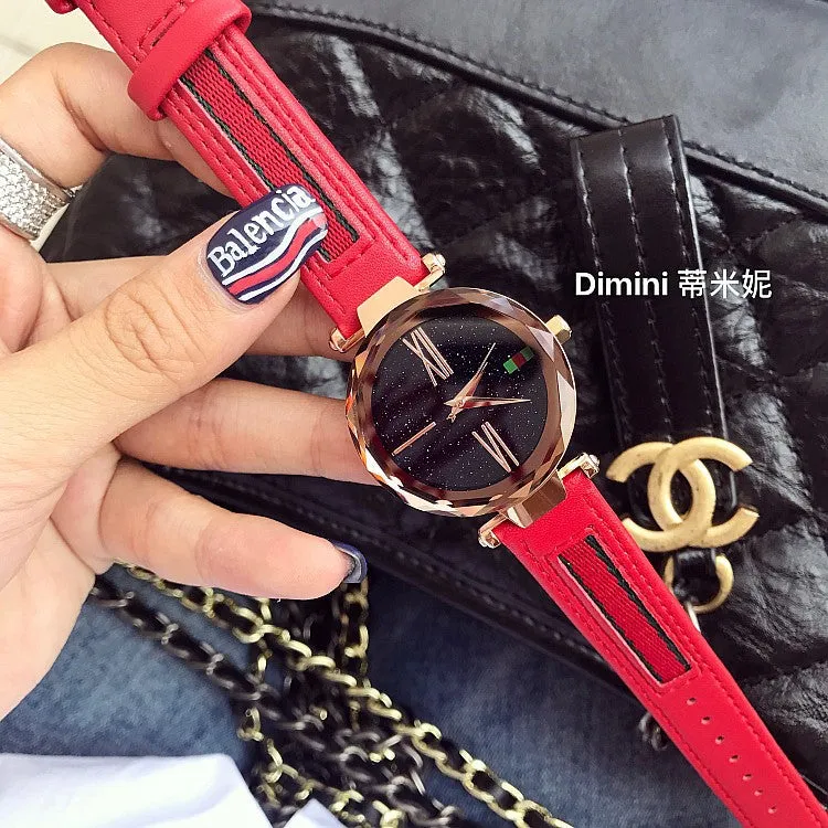 Roman Scale Leather Strap Women's Watch