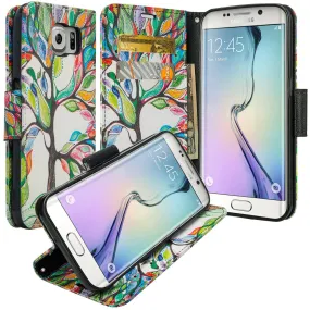 Samsung Galaxy S6 Edge Plus Case, Wrist Strap Magnetic Flip Fold[Kickstand] Pu Leather Wallet Case with ID & Card Slots - Colorful Tree