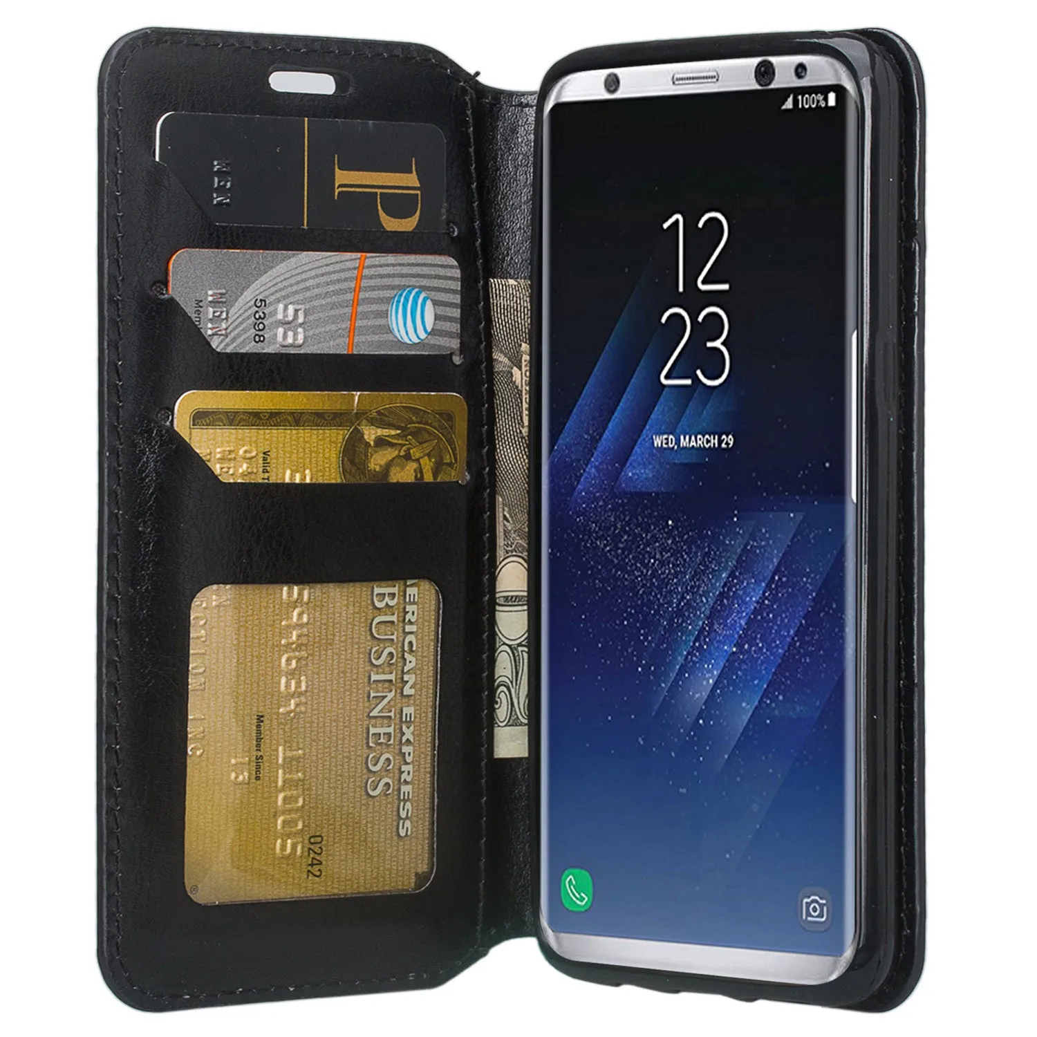 Samsung Galaxy S8 Case, SM-G950 Wallet Case, Pu Leather Wallet Case [Kickstand] with ID & Credit Card Slots - Black