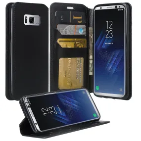 Samsung Galaxy S8 Case, SM-G950 Wallet Case, Pu Leather Wallet Case [Kickstand] with ID & Credit Card Slots - Black