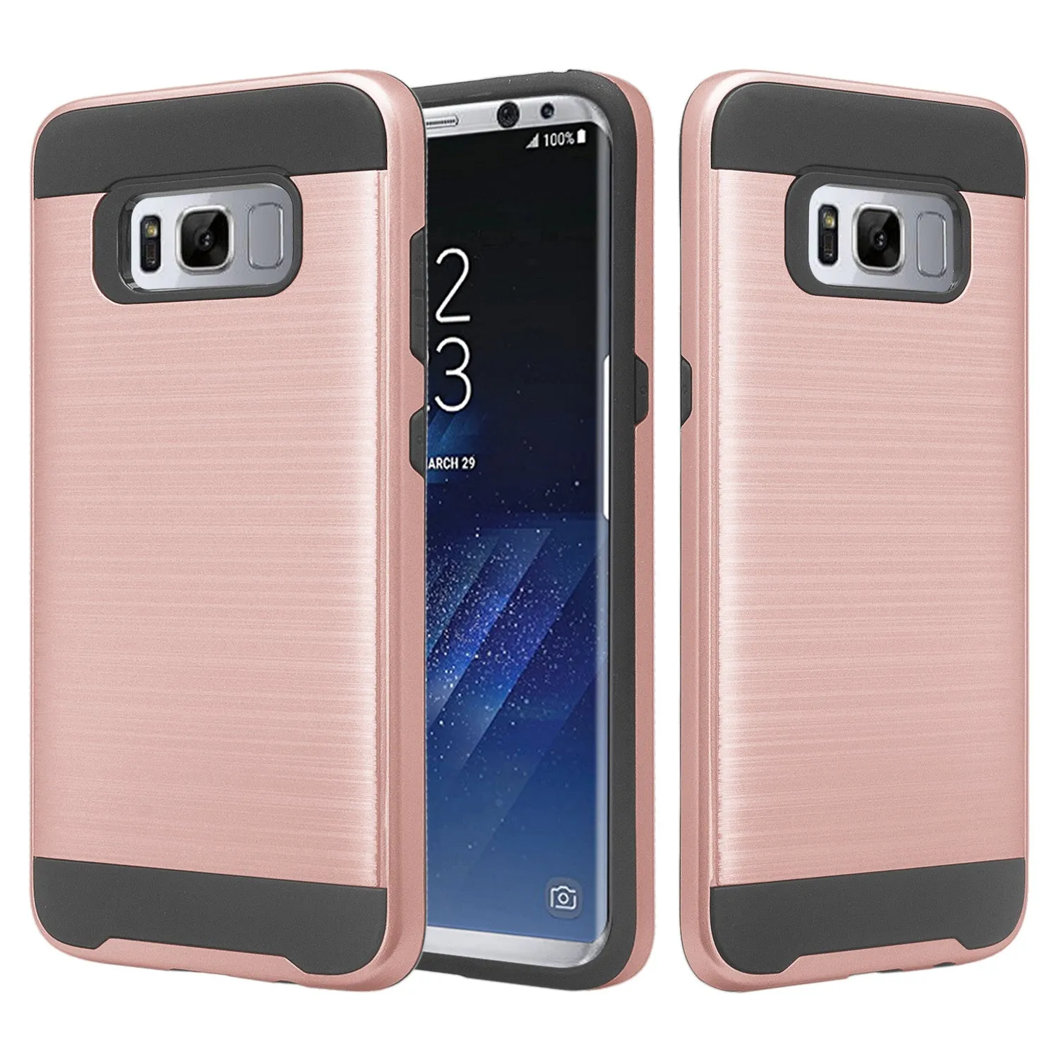 Samsung Galaxy S8 Plus Case, Slim Dual Layered[Shock Resistant] Hybrid Case Cover - Brush Rose Gold