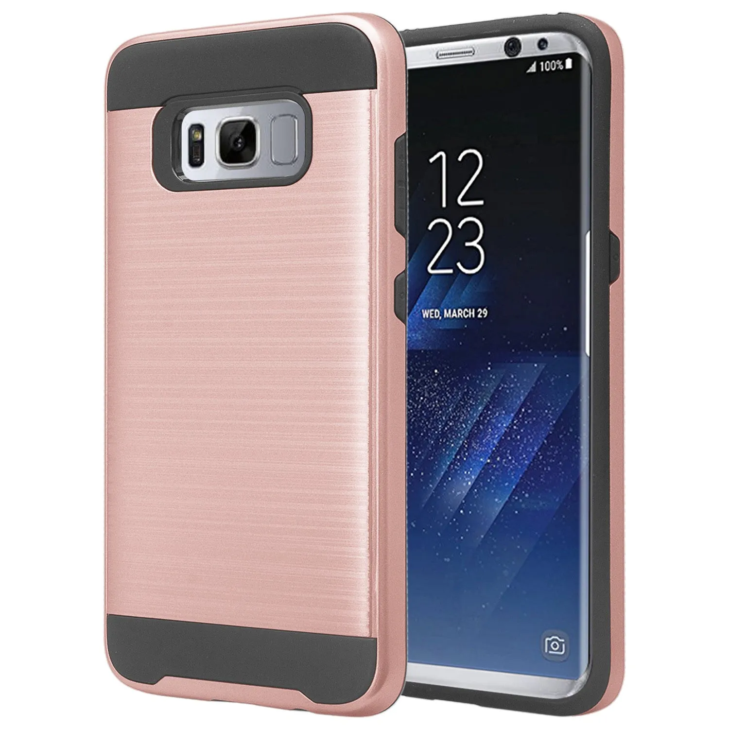 Samsung Galaxy S8 Plus Case, Slim Dual Layered[Shock Resistant] Hybrid Case Cover - Brush Rose Gold