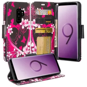 Samsung Galaxy S9 Plus Case, SM-G965U Wallet Case, Wrist Strap Pu Leather Wallet Case [Kickstand] with ID & Credit Card Slots - Heart Butterflies