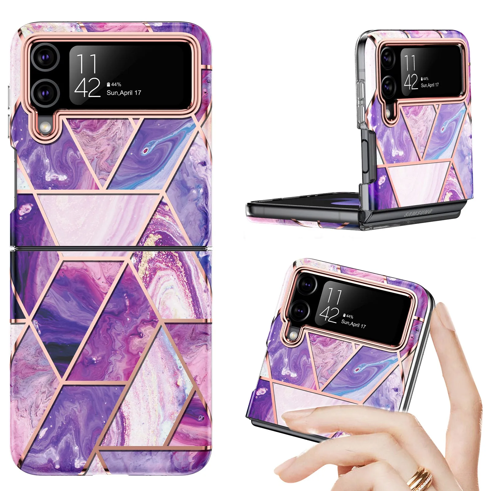 Samsung Galaxy Z Flip 3 Case   Galaxy Buds Case | Marble Pattern Phone Cover |Purple