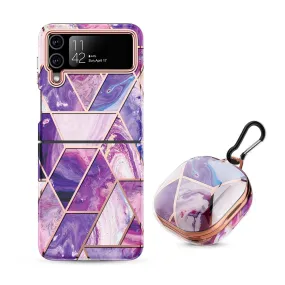 Samsung Galaxy Z Flip 3 Case   Galaxy Buds Case | Marble Pattern Phone Cover |Purple