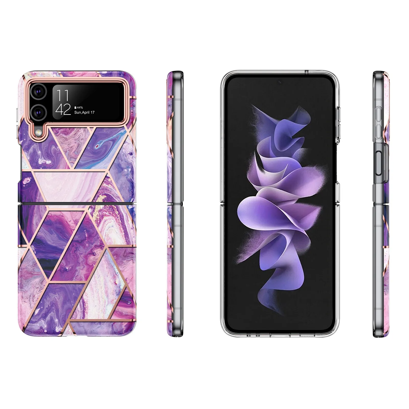 Samsung Galaxy Z Flip 3 Case   Galaxy Buds Case | Marble Pattern Phone Cover |Purple