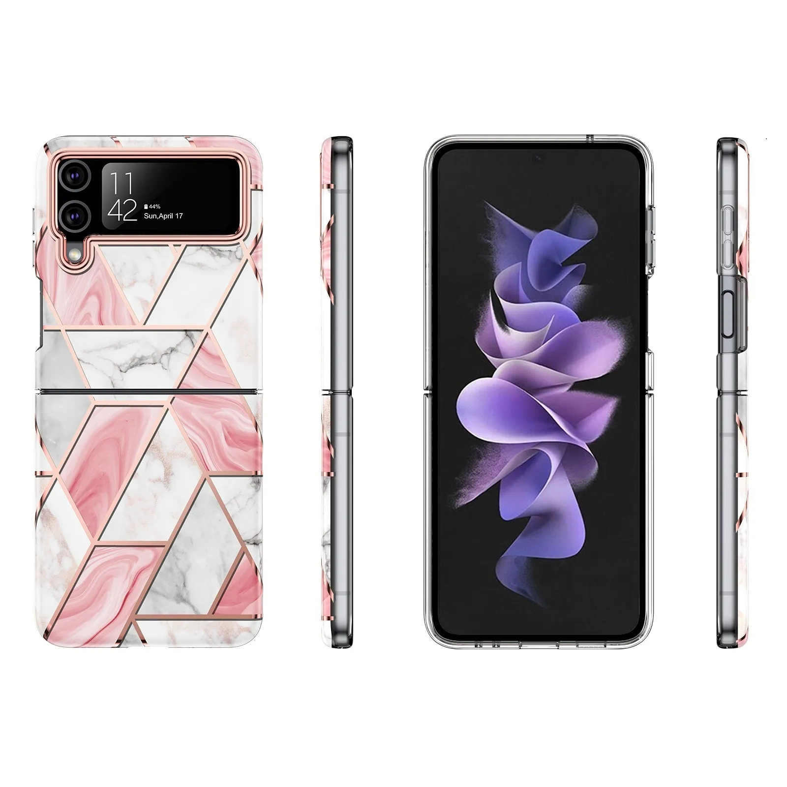 Samsung Galaxy Z Flip 4 Case   Galaxy Buds Case | Marble Pattern Phone Cover |  Pink