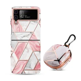 Samsung Galaxy Z Flip 4 Case   Galaxy Buds Case | Marble Pattern Phone Cover |  Pink