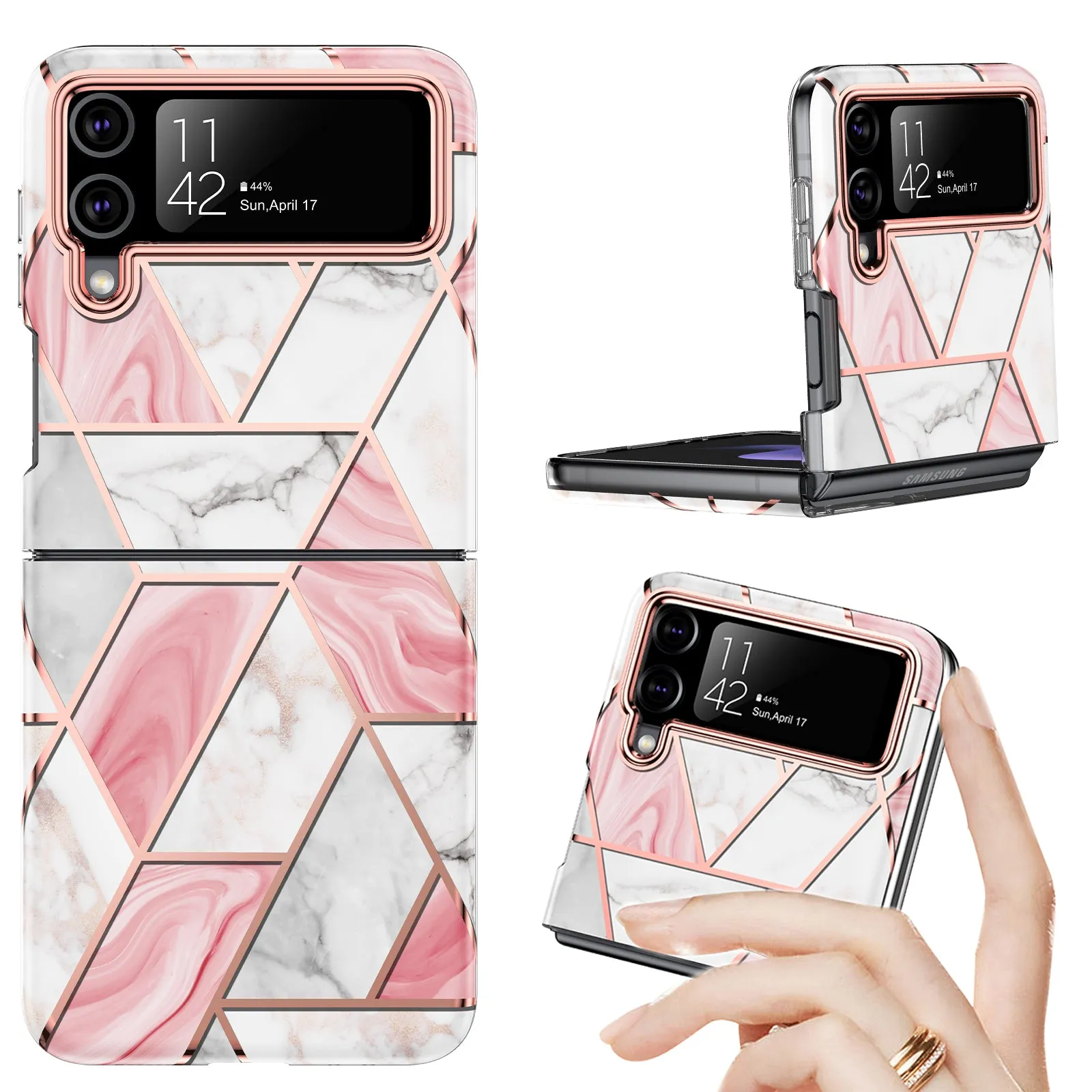 Samsung Galaxy Z Flip 4 Case   Galaxy Buds Case | Marble Pattern Phone Cover |  Pink