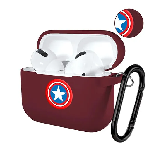 Silicone Case Cover for Airpods Pro (Wine With Captain America Logo)