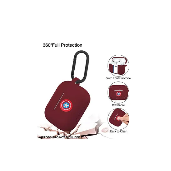 Silicone Case Cover for Airpods Pro (Wine With Captain America Logo)