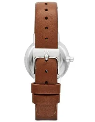 Skagen Womens Ancher Crystal Watch - Brown Leather Strap - Stainless Steel