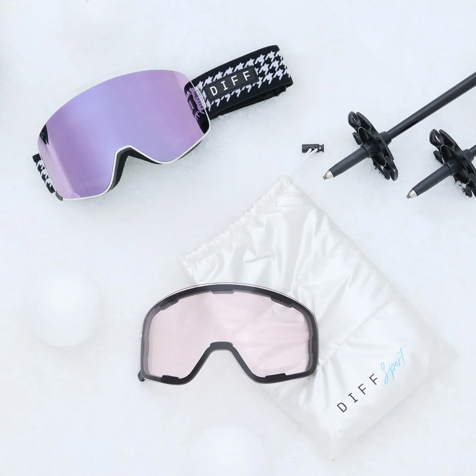 SNOW GOGGLES - FROST   HOUNDSTOOTH   LILAC MIRROR   POLARIZED SUNGLASSES