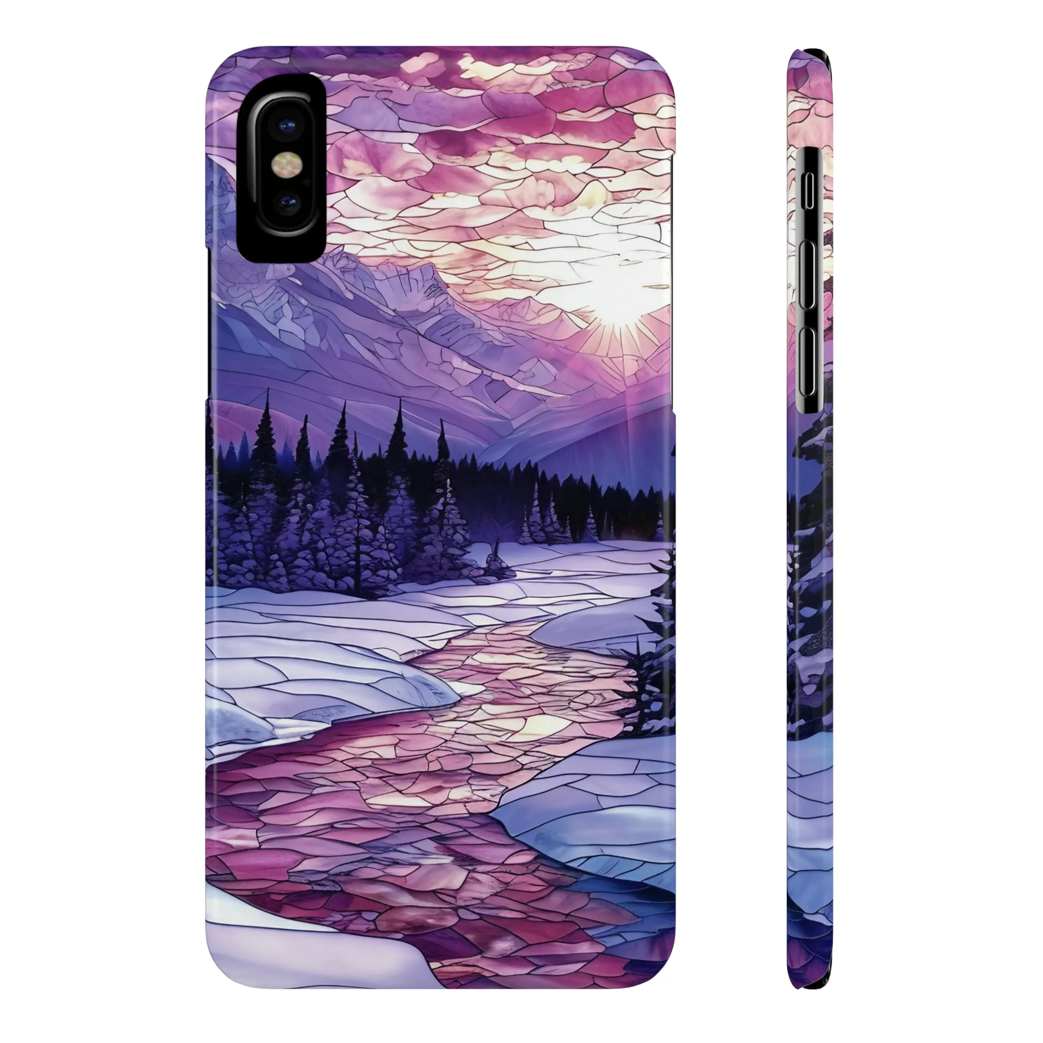 Stained Glass Style Winter Landscape Design Sleek Elegance Wireless-Charging Compatible Phone Case Slim