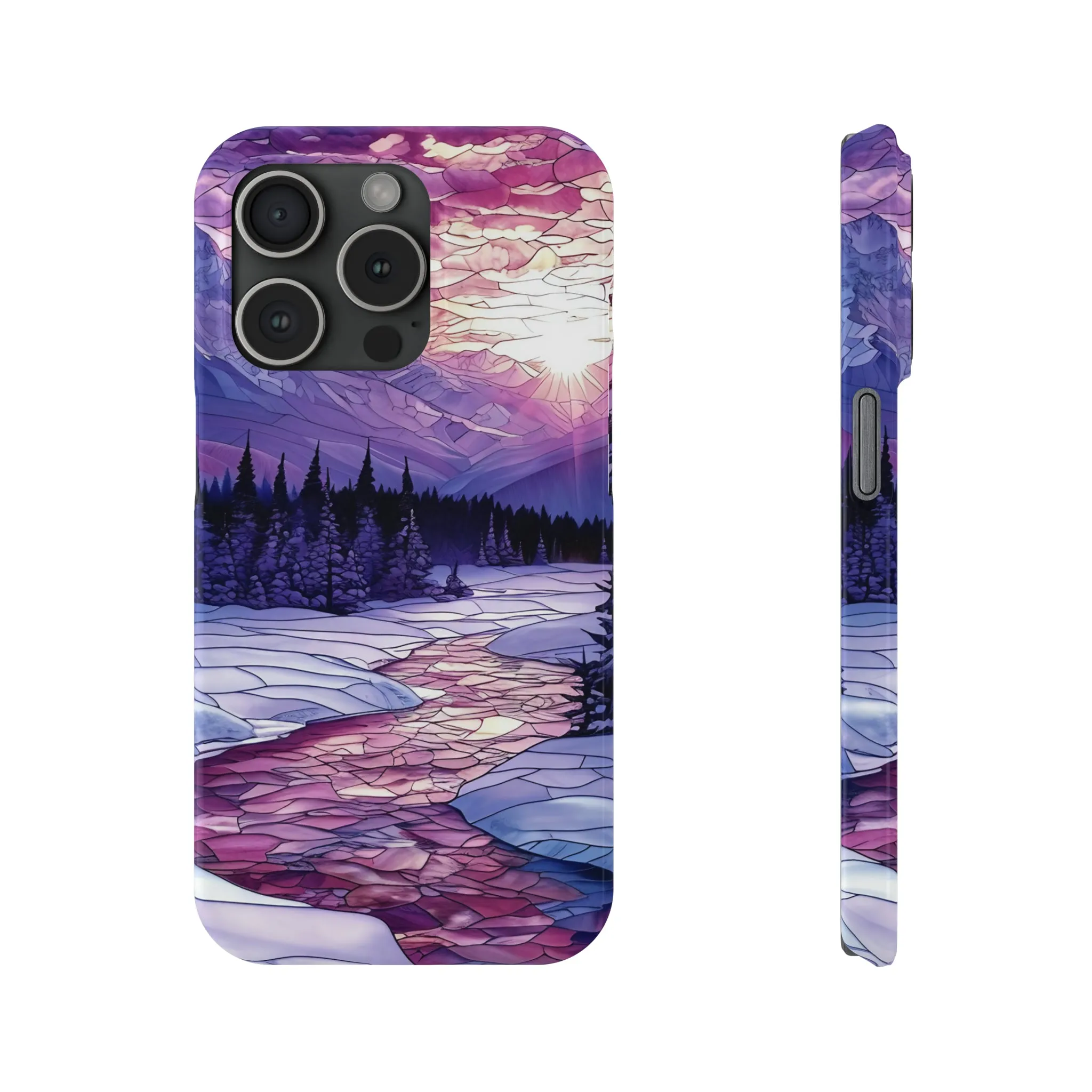 Stained Glass Style Winter Landscape Design Sleek Elegance Wireless-Charging Compatible Phone Case Slim