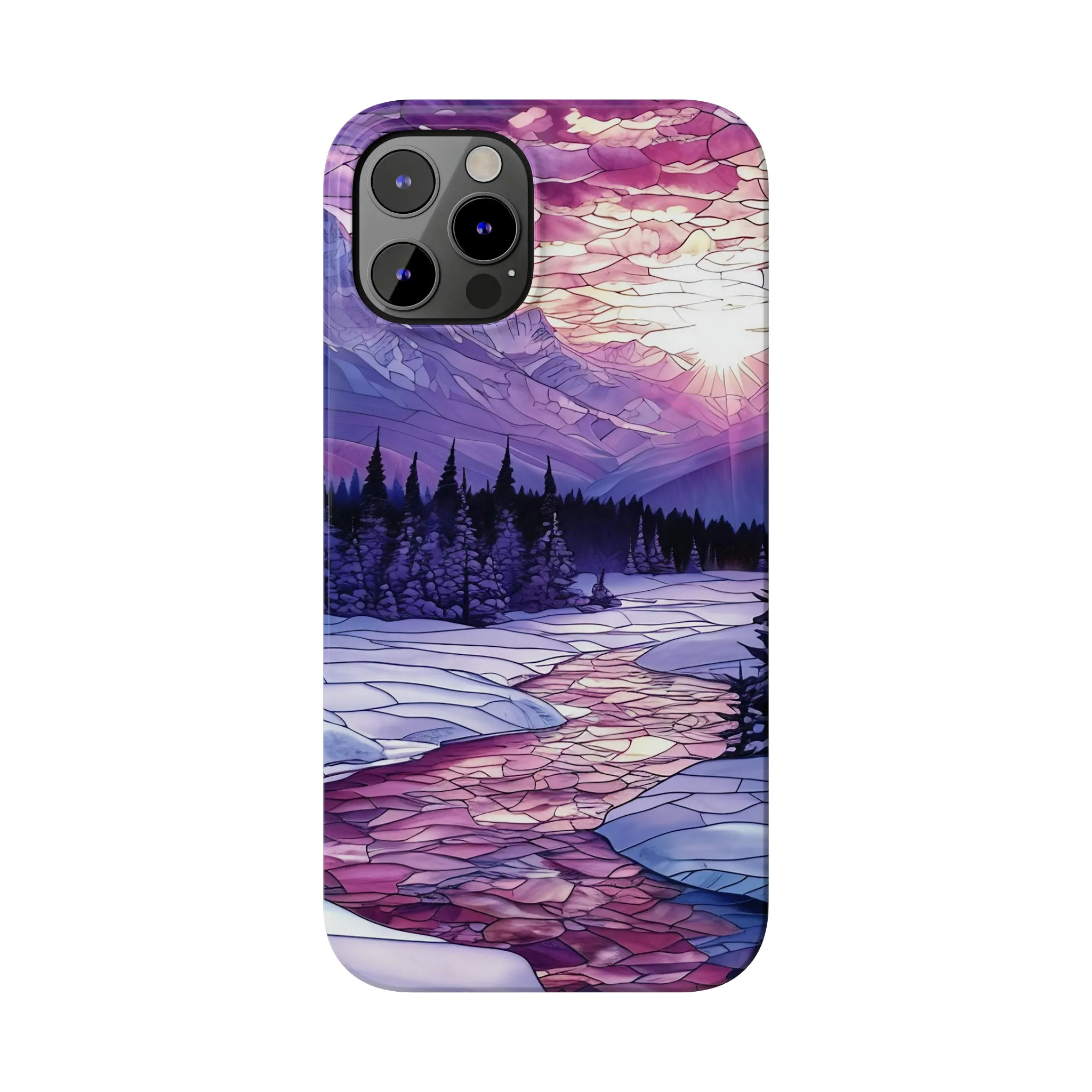 Stained Glass Style Winter Landscape Design Sleek Elegance Wireless-Charging Compatible Phone Case Slim