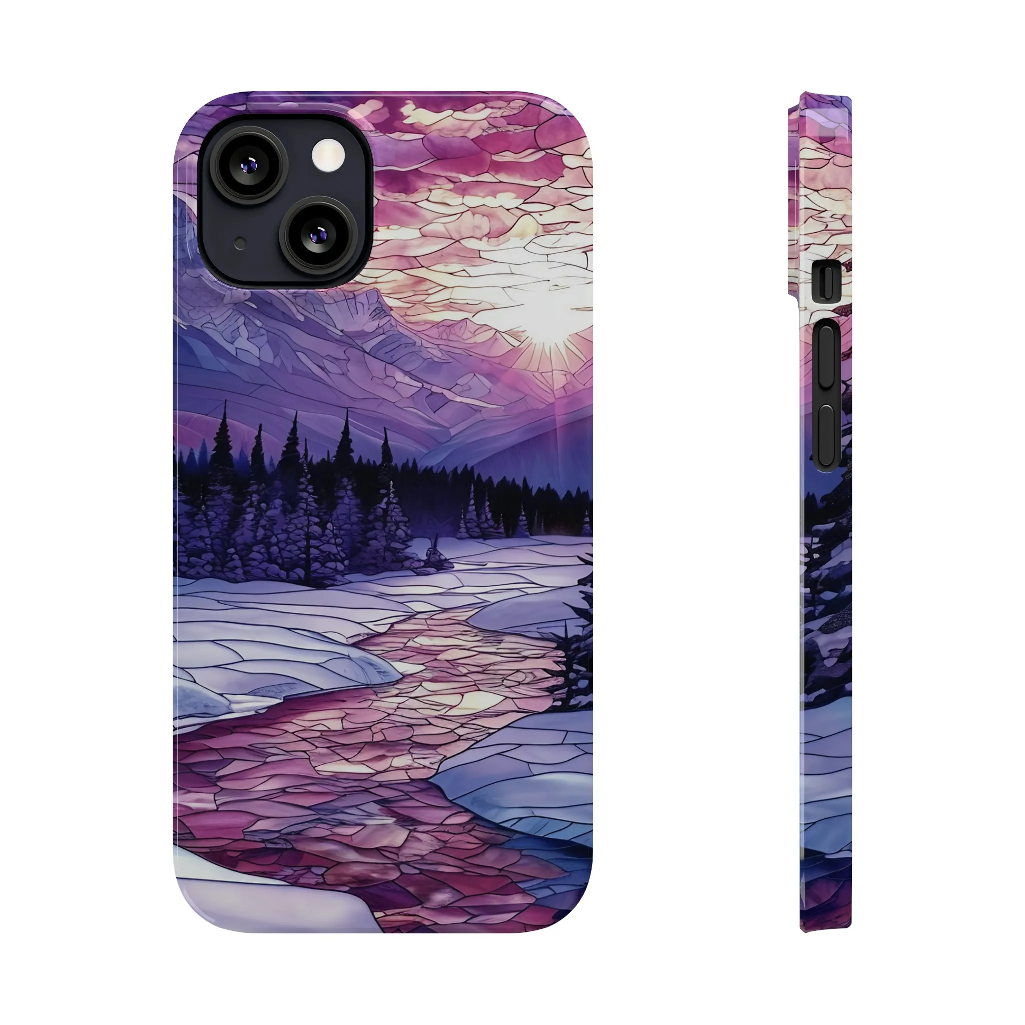 Stained Glass Style Winter Landscape Design Sleek Elegance Wireless-Charging Compatible Phone Case Slim