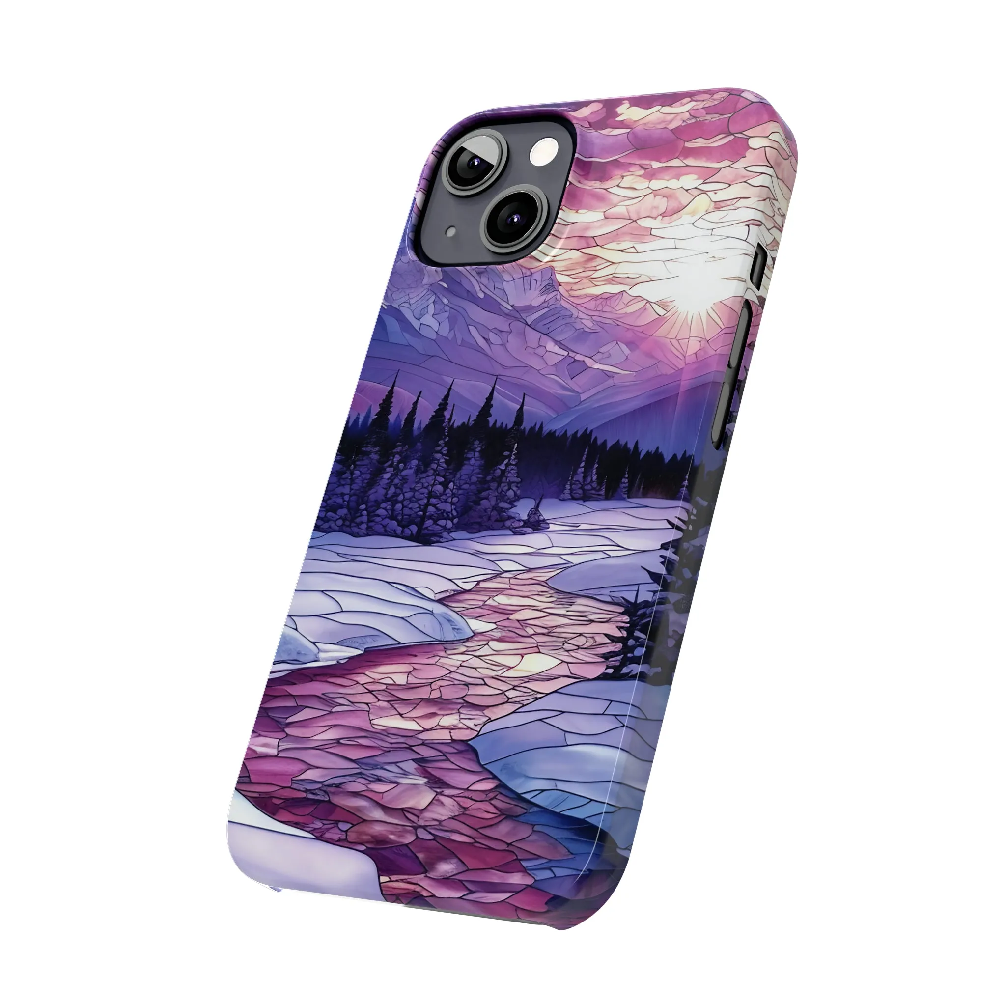 Stained Glass Style Winter Landscape Design Sleek Elegance Wireless-Charging Compatible Phone Case Slim