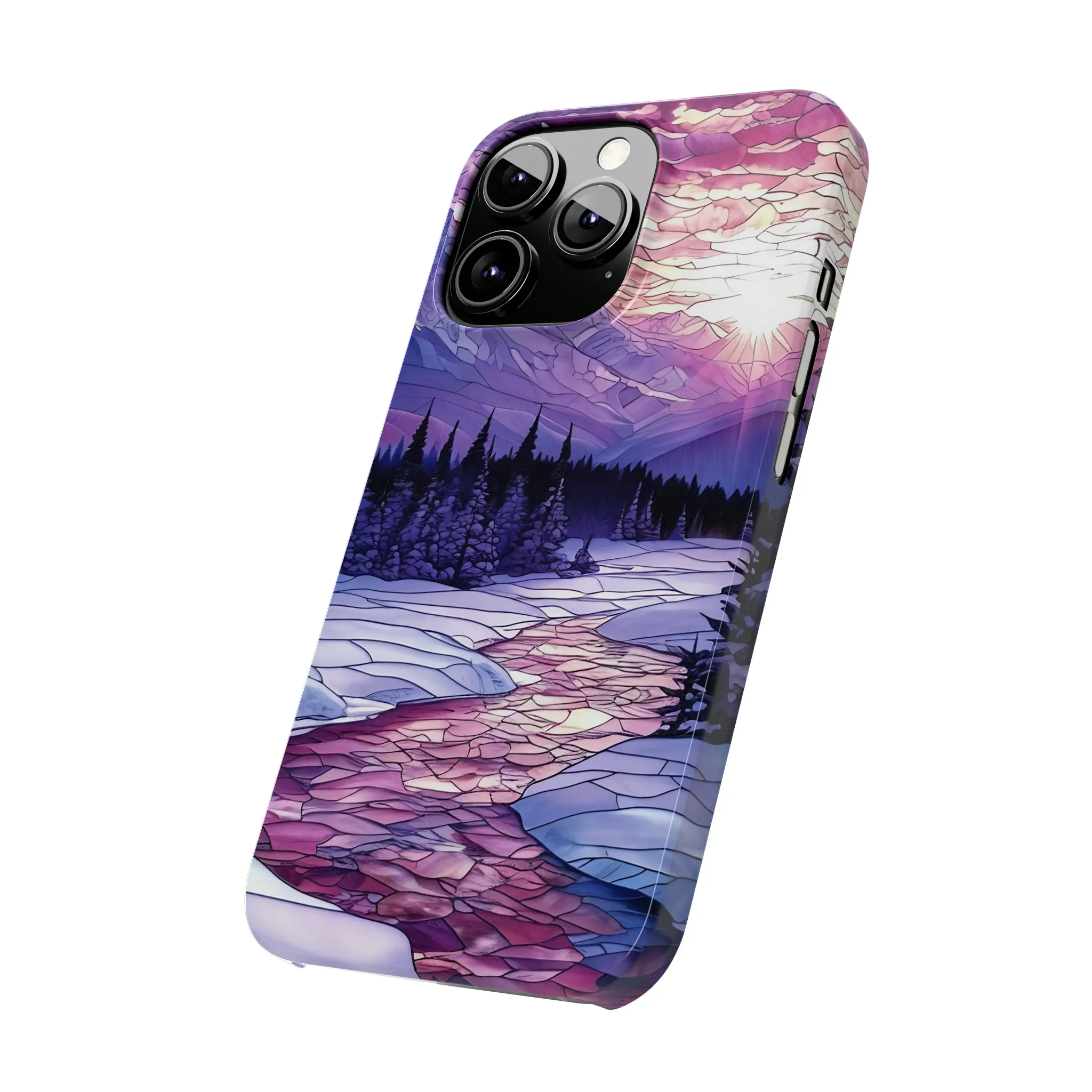 Stained Glass Style Winter Landscape Design Sleek Elegance Wireless-Charging Compatible Phone Case Slim