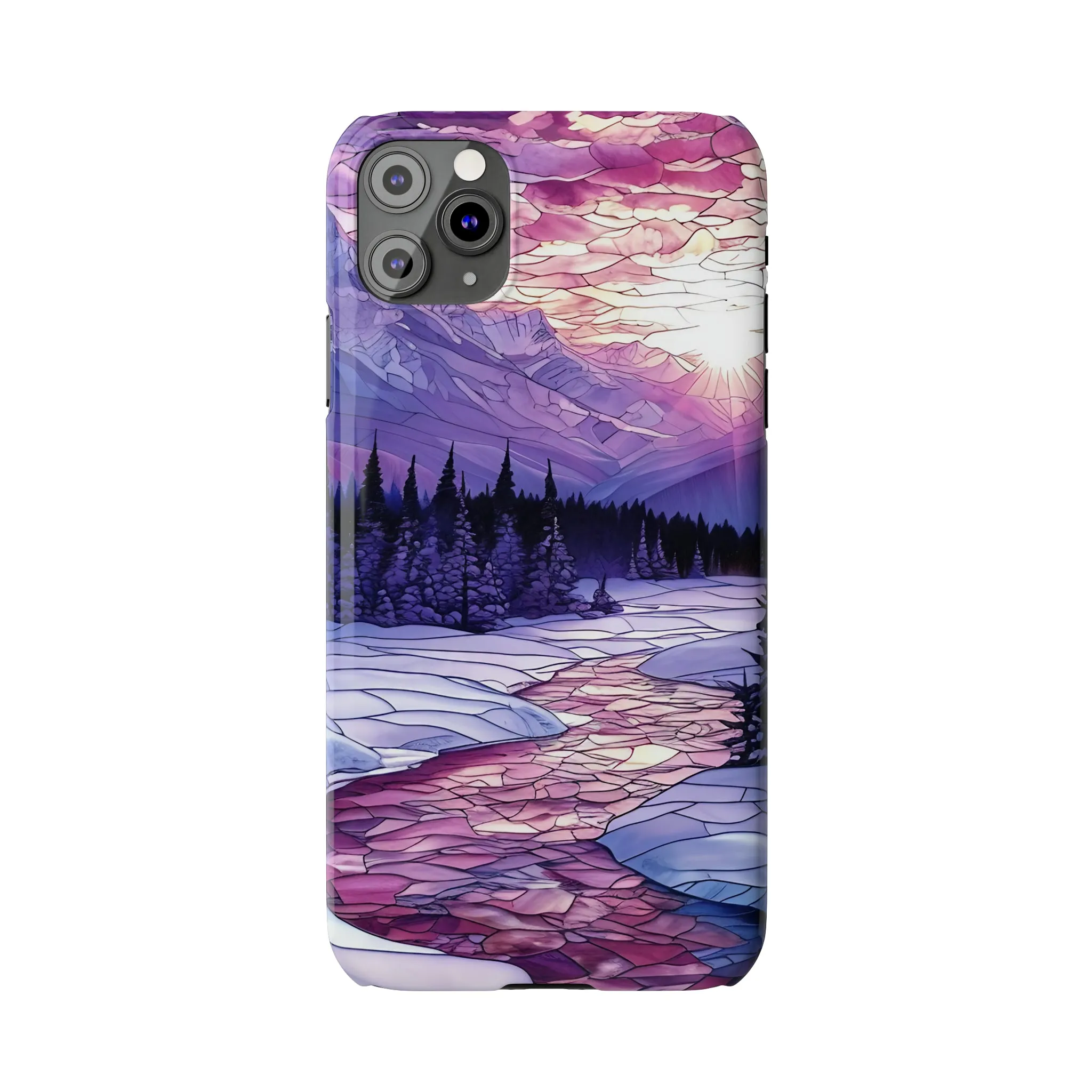 Stained Glass Style Winter Landscape Design Sleek Elegance Wireless-Charging Compatible Phone Case Slim