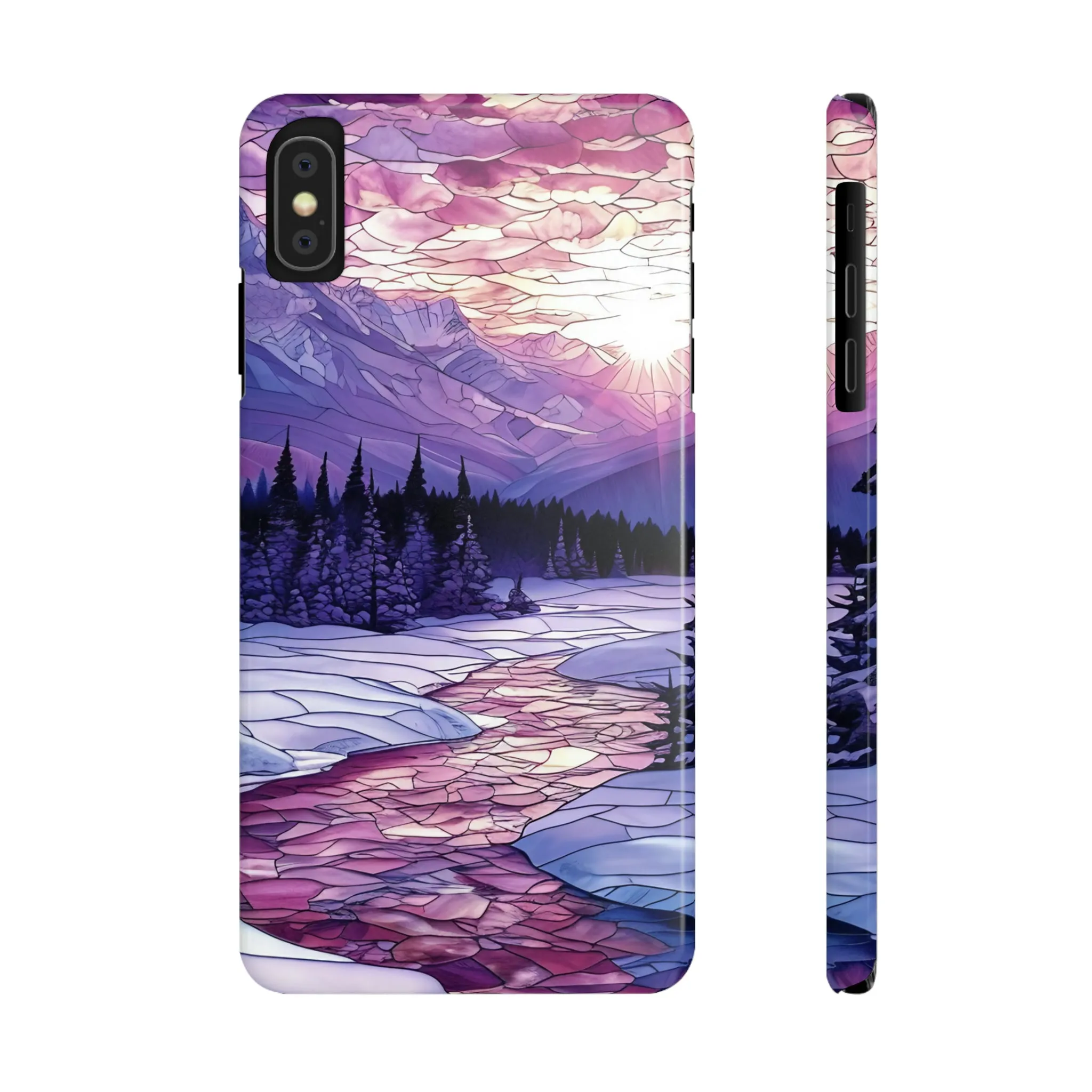 Stained Glass Style Winter Landscape Design Sleek Elegance Wireless-Charging Compatible Phone Case Slim