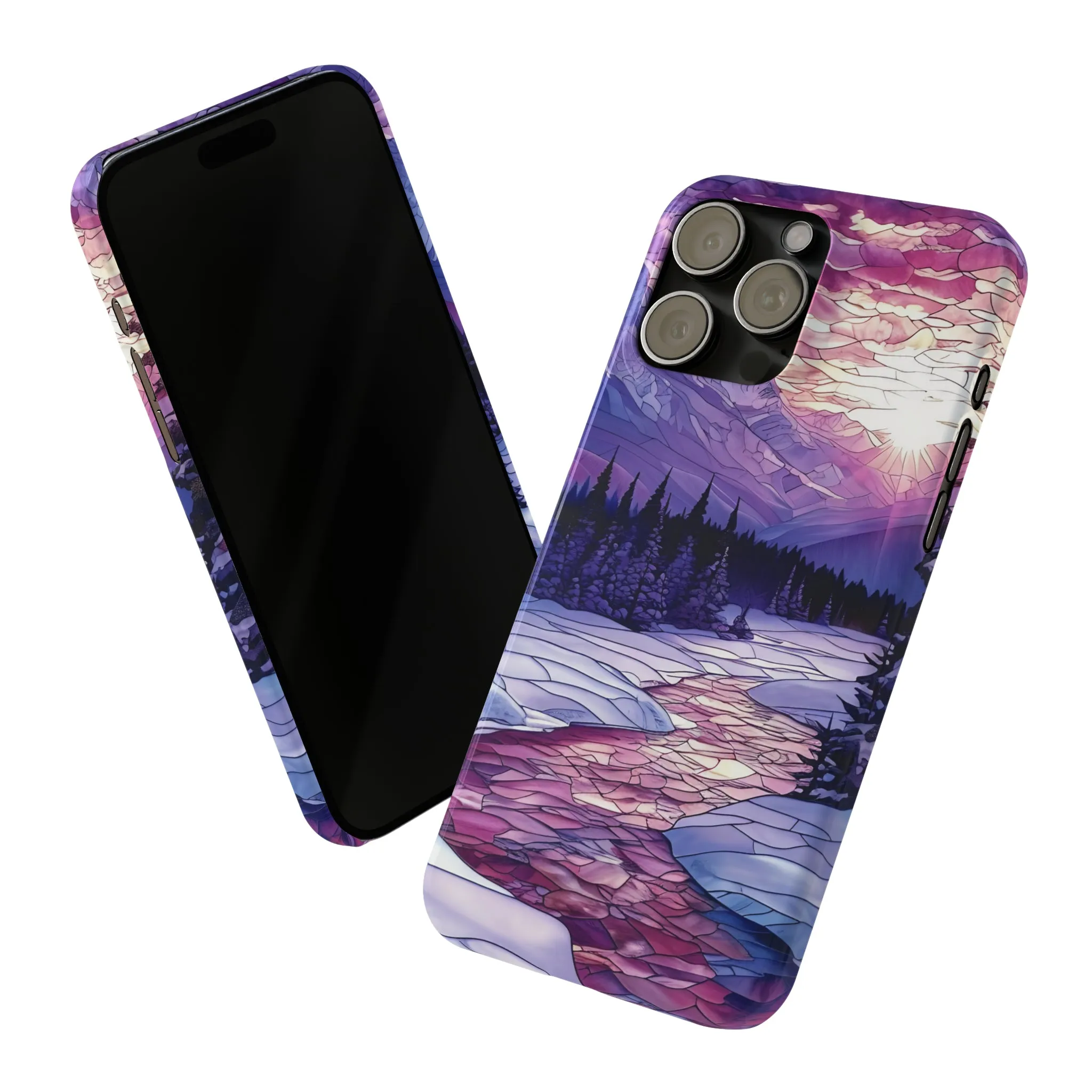 Stained Glass Style Winter Landscape Design Sleek Elegance Wireless-Charging Compatible Phone Case Slim