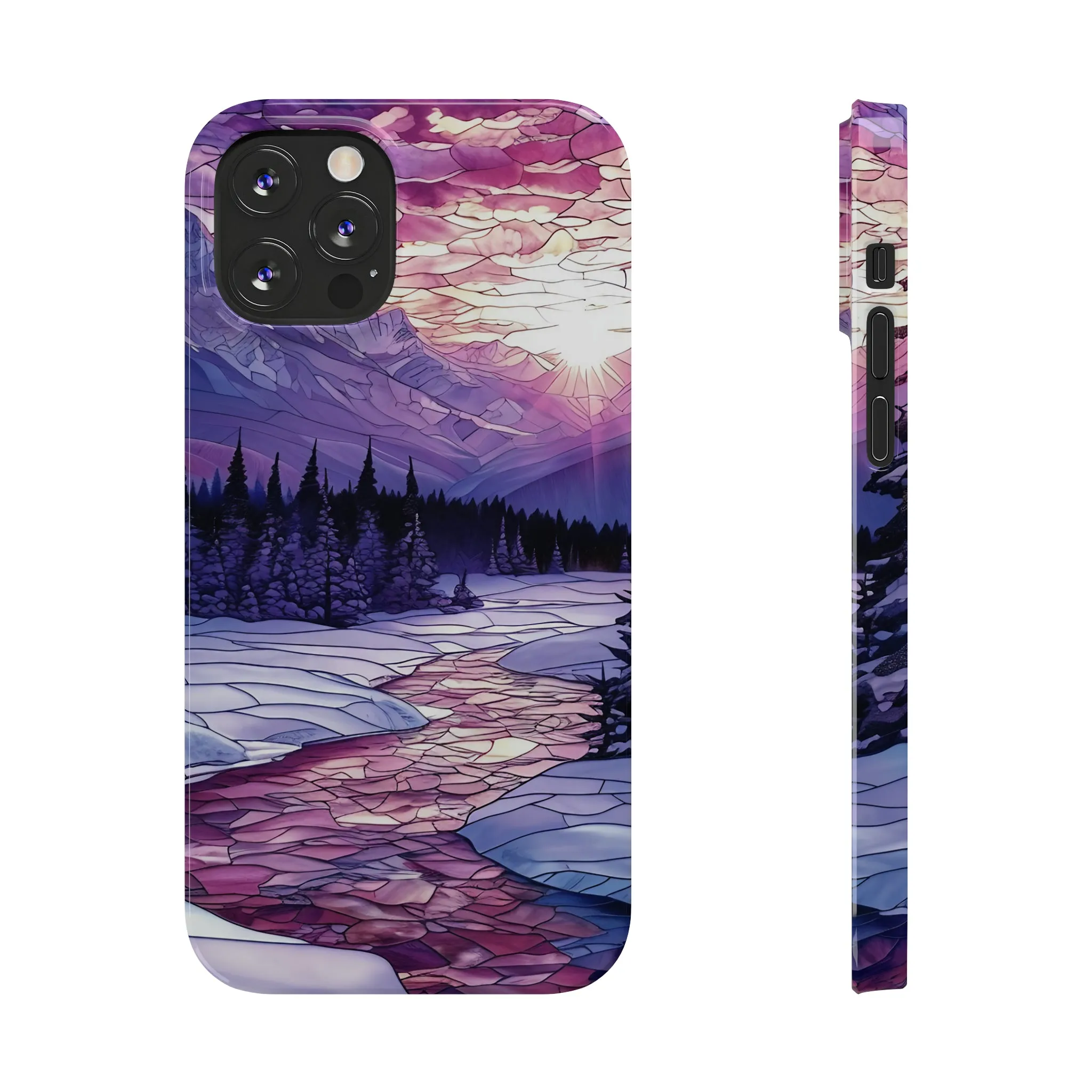 Stained Glass Style Winter Landscape Design Sleek Elegance Wireless-Charging Compatible Phone Case Slim