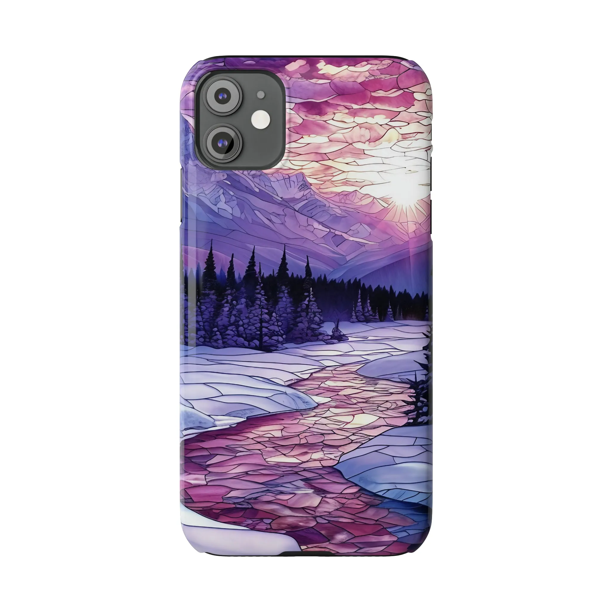 Stained Glass Style Winter Landscape Design Sleek Elegance Wireless-Charging Compatible Phone Case Slim